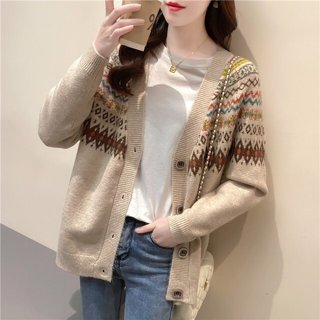 Womens Rustic Vintage Style Wool Warm Cardigan Sweater