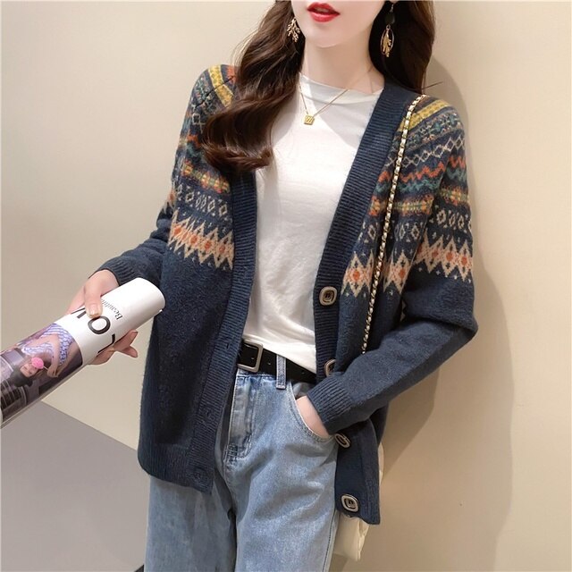 Womens Rustic Vintage Style Wool Warm Cardigan Sweater