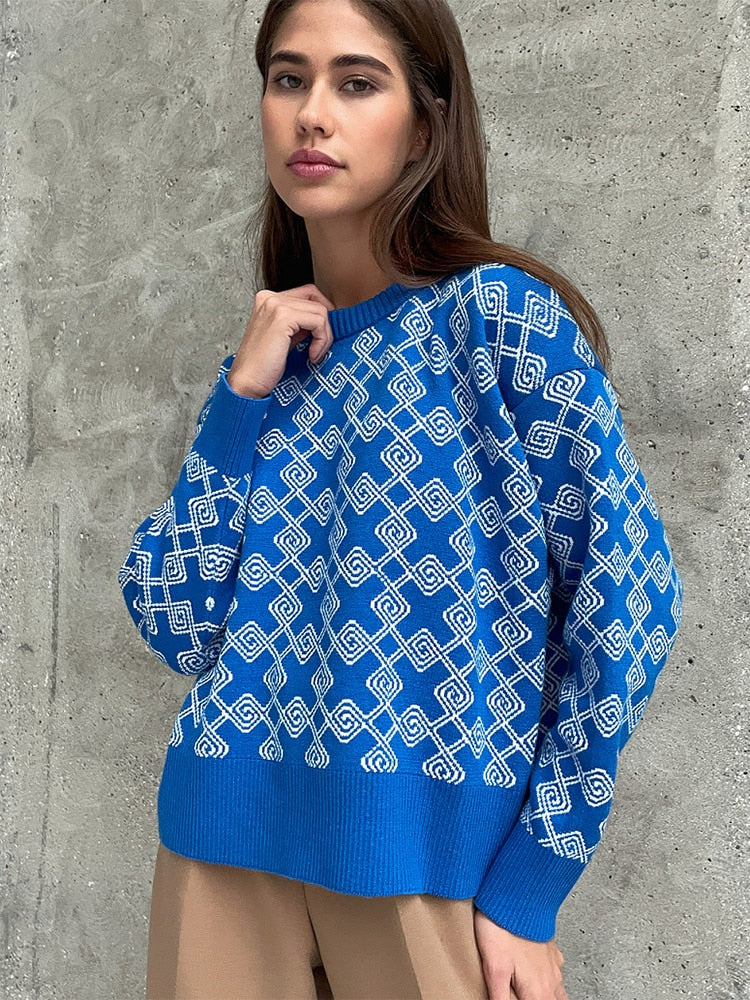 Women's Long Sleeve Geometric Design Sweatshirts