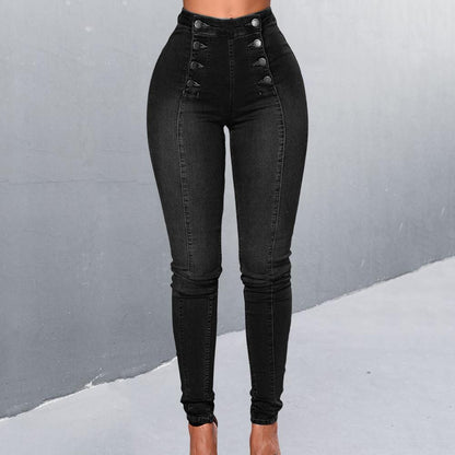 Double Button Fly Skinny Women Jean Tight Trousers