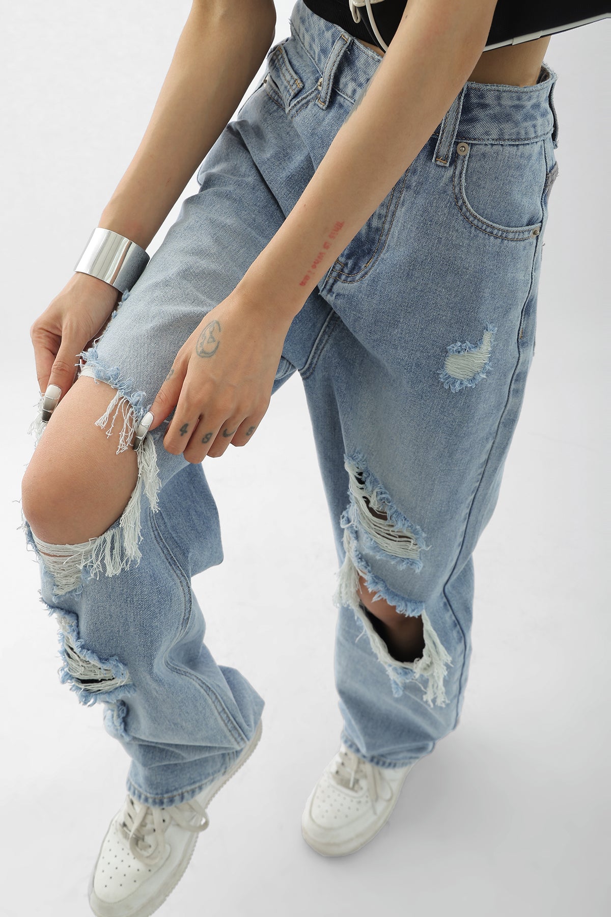 Women's Ripped Wash High Waist Jeans