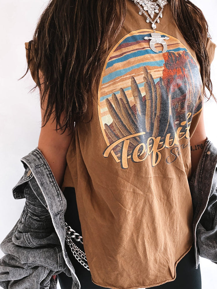 Women's Vintage Tequila Sunrise Print T Shirt