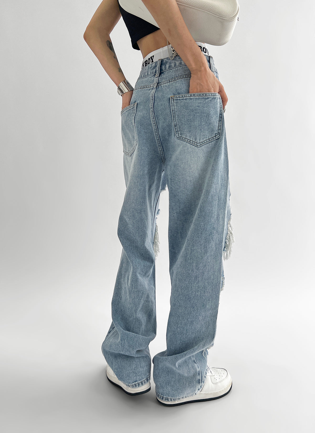 Women's Ripped Wash High Waist Jeans
