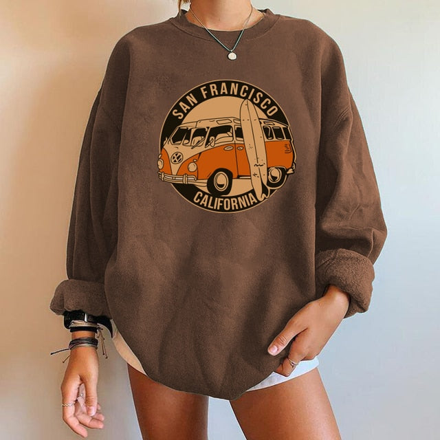 San Francisco California Buses Themed Cool Sweatshirt For Women