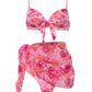 Summer Blossoms Bikini Set with Beach Skirt Cover Up