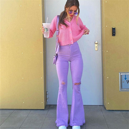 Mid Waist Purple Casual Jeans