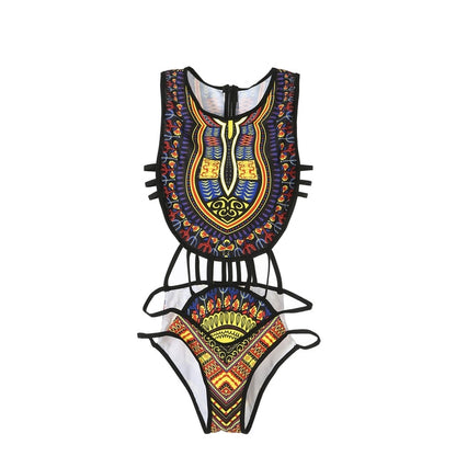 African Etnic Style High Waisted Cover Up Bikini Set