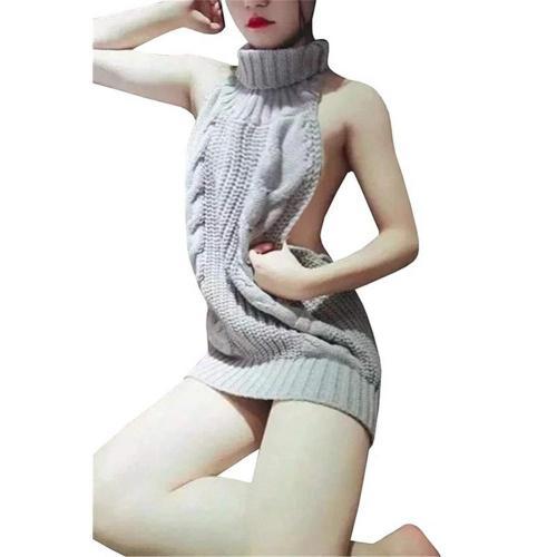 Women Sleeveless Turtleneck Knitted Elegant Long Sweaters