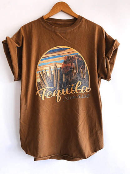 Women's Vintage Tequila Sunrise Print T Shirt