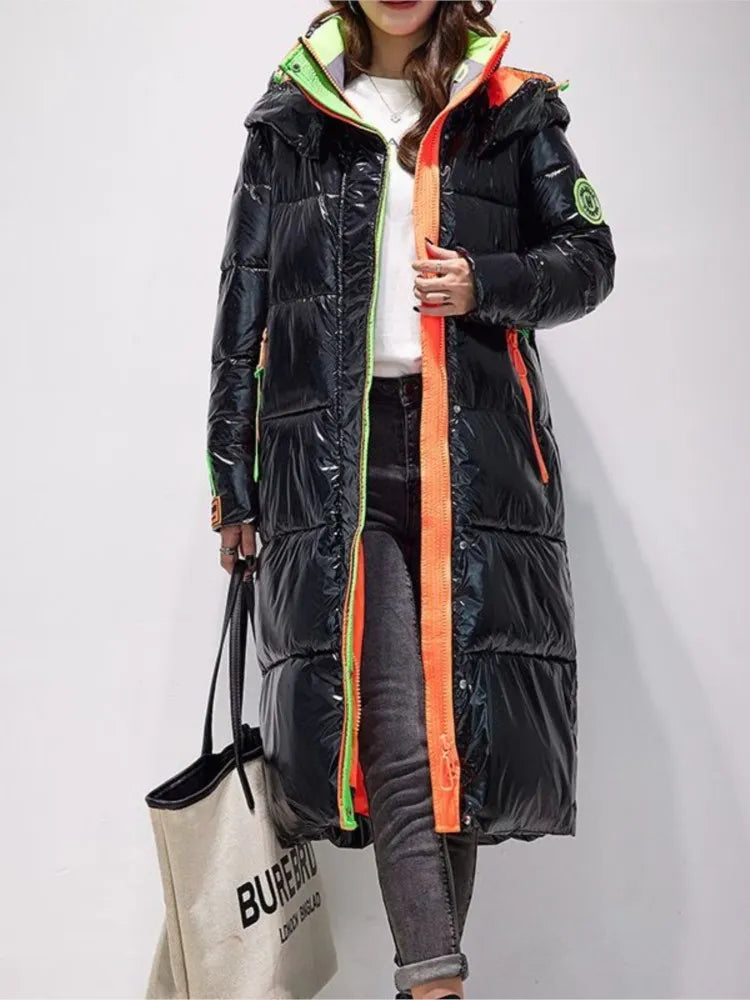 Womens Glossy Duck Down Puffy Colorful Parka Coats