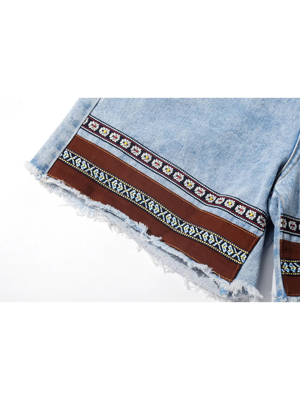 Fashion Flower Embroidered Denim Shorts