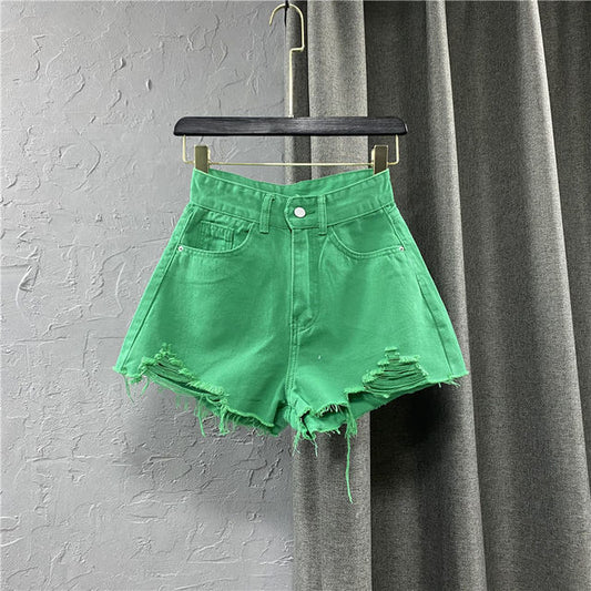 Women's Candy Color Ripped Denim Shorts