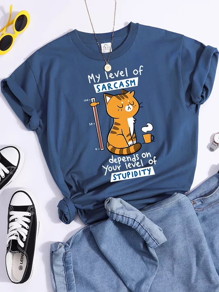 Women's Sarcasm Cartoon Cat T Shirts