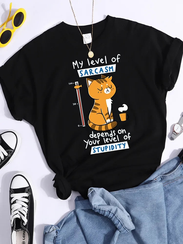 Women's Sarcasm Cartoon Cat T Shirts