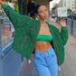 Womens Green Plaid Long Sleeve Jacket