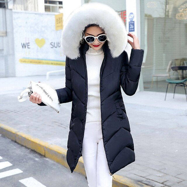 Fur Hooded Womens Warm Zipper Outwear Coat