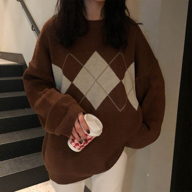 Womens New Casual Geometric Pattern Winter Sweater