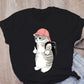 Funny Cap Three Cat Cartoon Summer Women T-Shirts