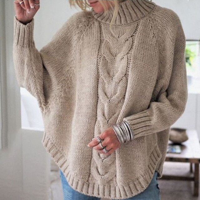 Womens Casual Batwing Sleeve Knitted Sweater
