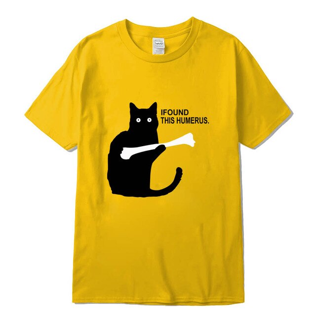 Cotton Black Cat Owned Bone Print Summer Women T-Shirt