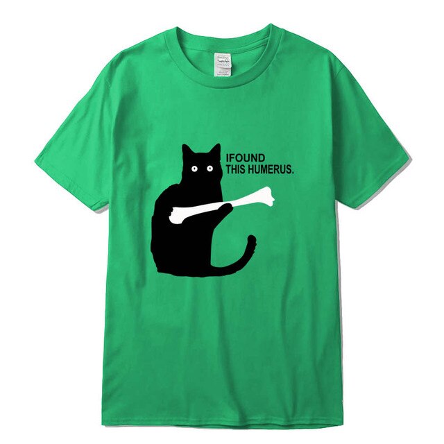 Cotton Black Cat Owned Bone Print Summer Women T-Shirt