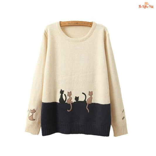 Women Cat Embroidered Knitted Sweater